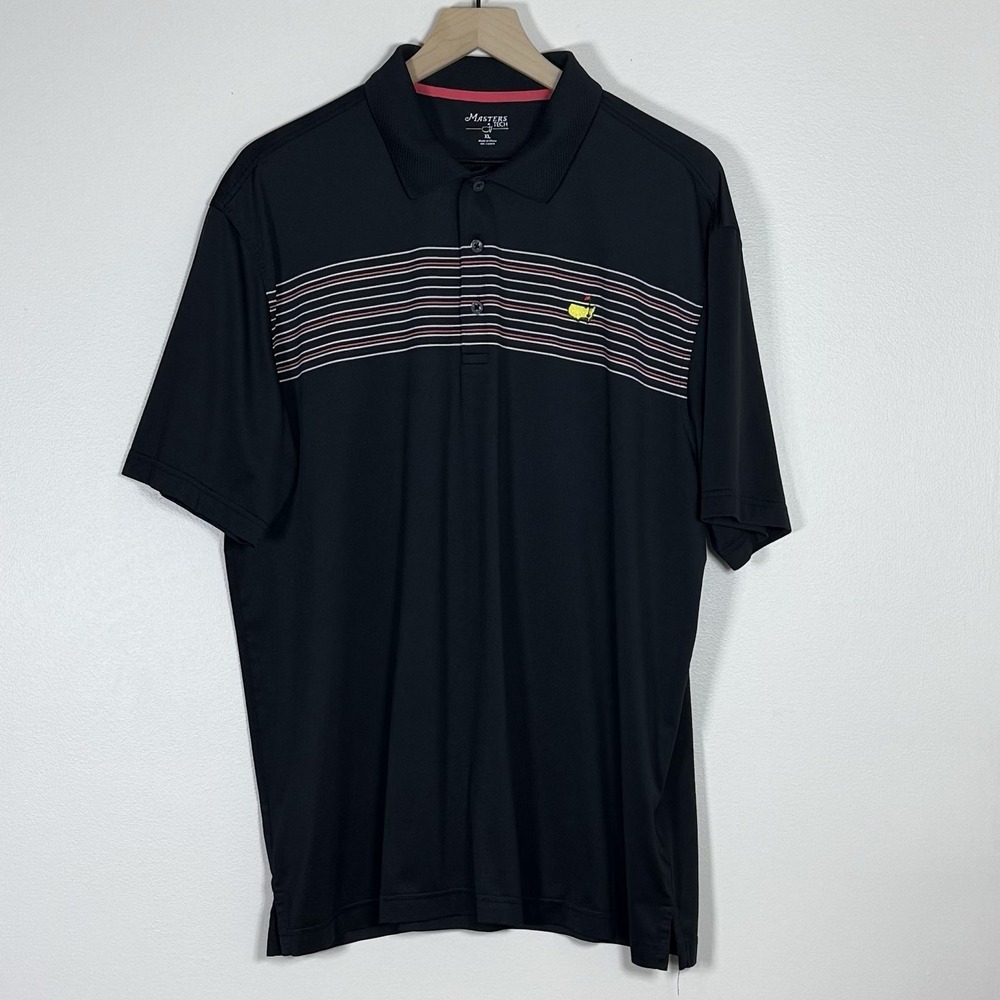 Masters Tech Mens Golf Polo Shirt XL Black Striped Performance Embroidered Logo